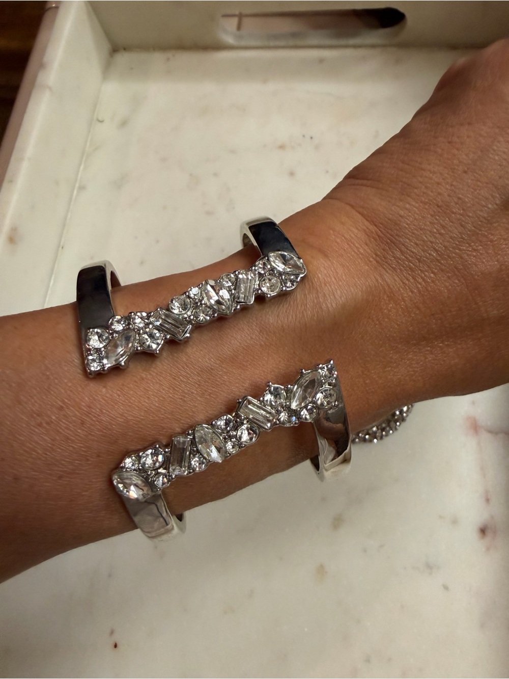 INC International Concepts Silver-Tone Crystal Cuff and Pavé Hoop Earring Set - Picture 2 of 6